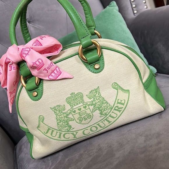 Juicy Couture Handbags - Vintage Juicy Couture mini bowler in canvas & leather with Classic Scottie Dogs